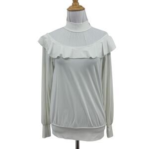NevermindAll Top Womens XS White Perforated Ruffle High Collar Elizabethan Golf